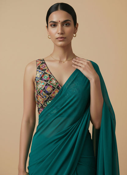 Viraasat Black Embroidered Designer Saree Blouse