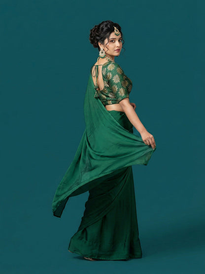 Satin Dark Green Brocade Blouse