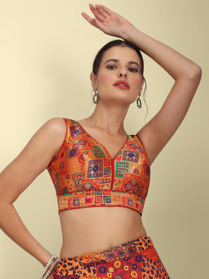 Woven Orange Multi Colour Design Saree Blouse