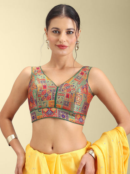 Woven Green Multi Colour Design Saree Blouse