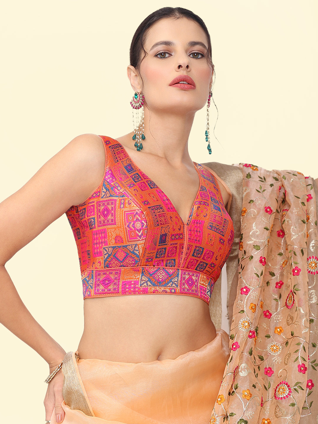 Woven Rani Multi Colour Design Saree Blouse