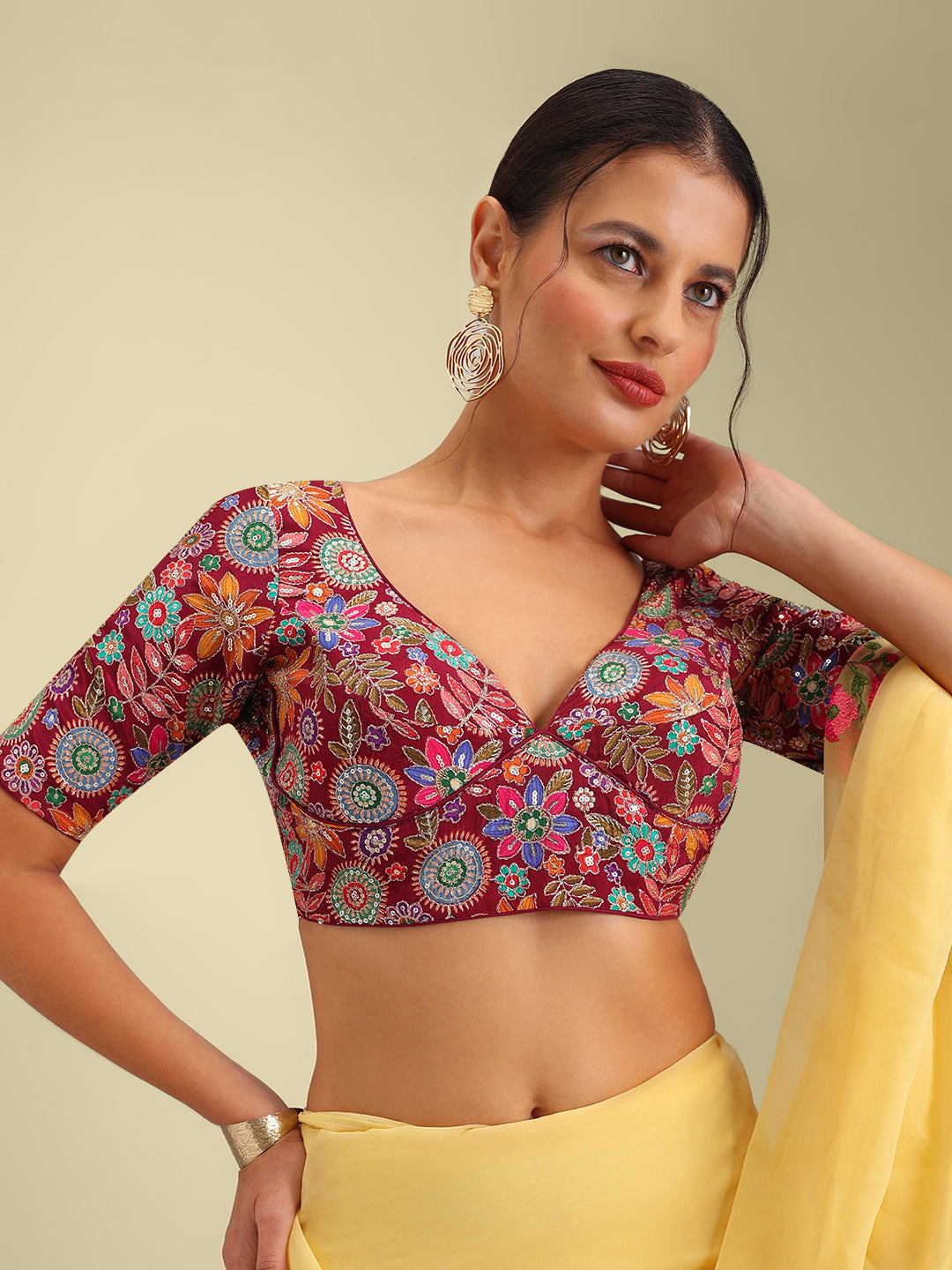 Embroidered Maroon Saree Blouse
