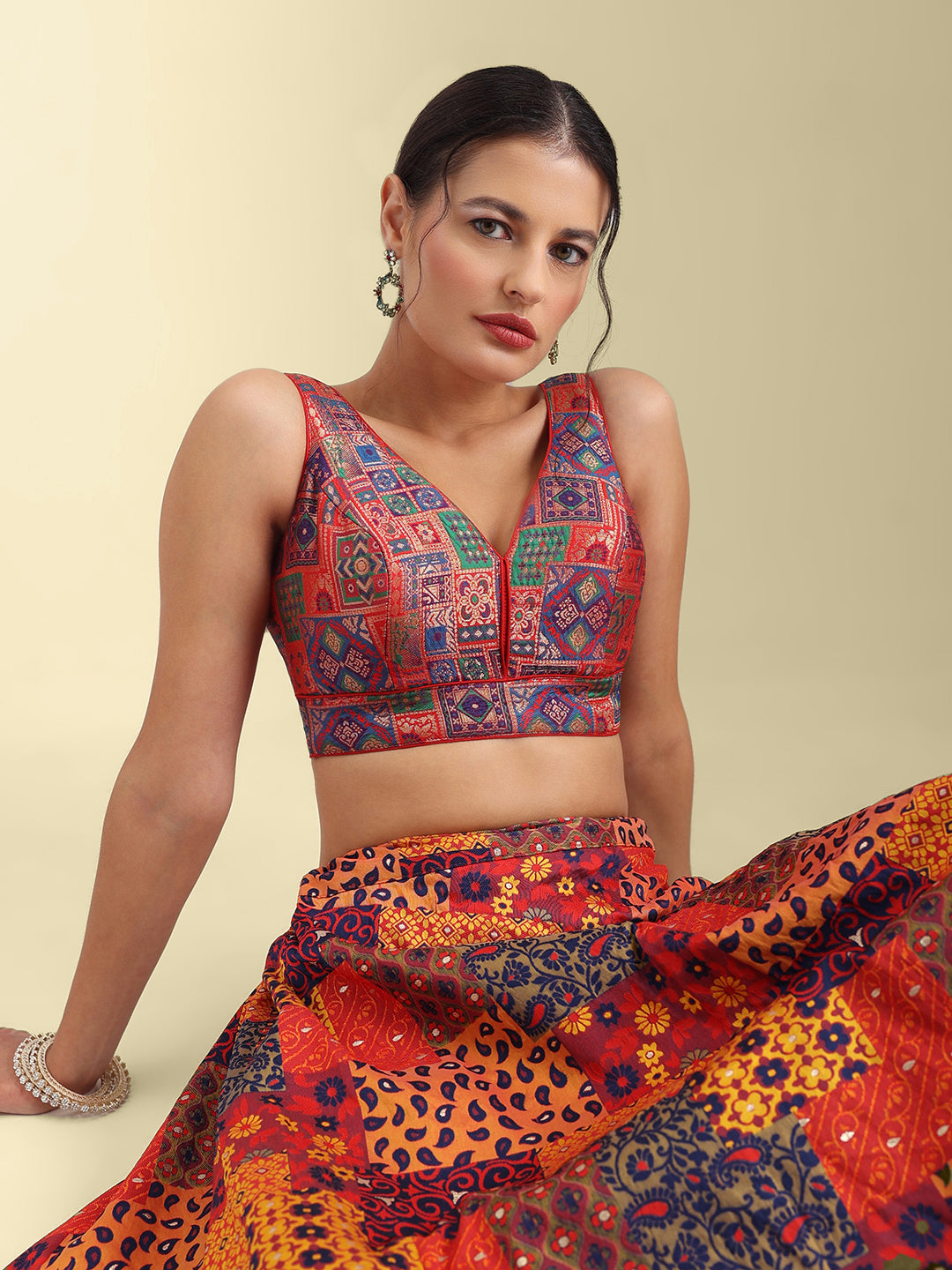 Woven Maroon Multi Colour Design Saree Blouse