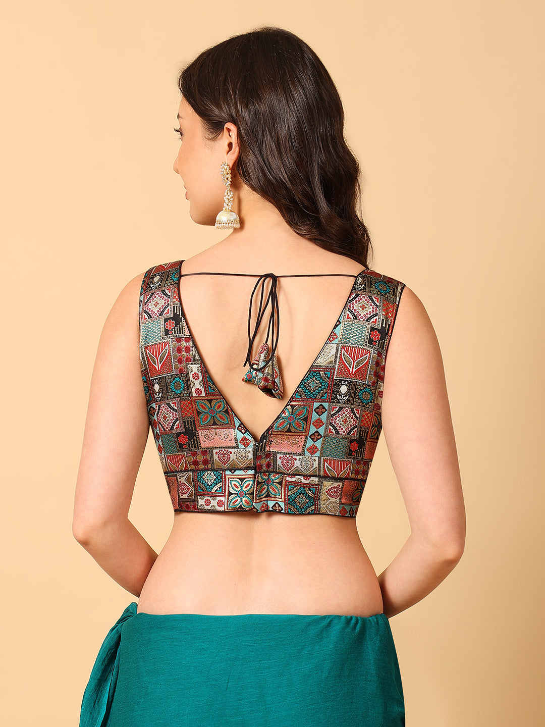 Designer Print V Neck Saree Blouse