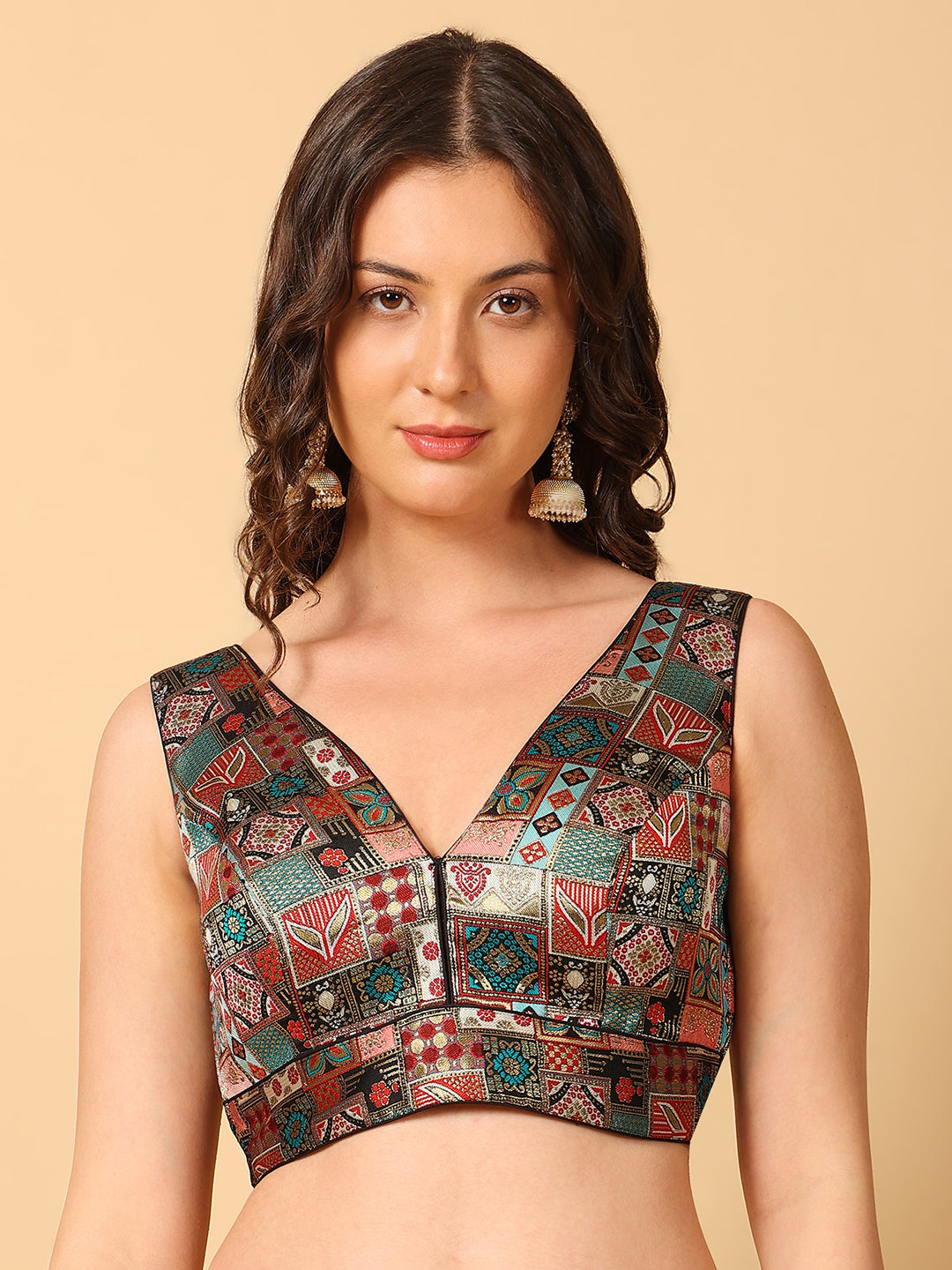 Designer Print V Neck Saree Blouse
