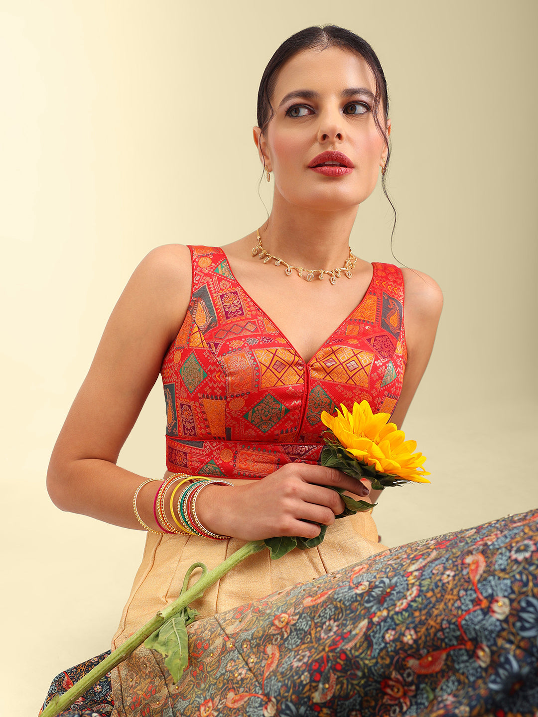 Women's Designer Printed Saree Blouse