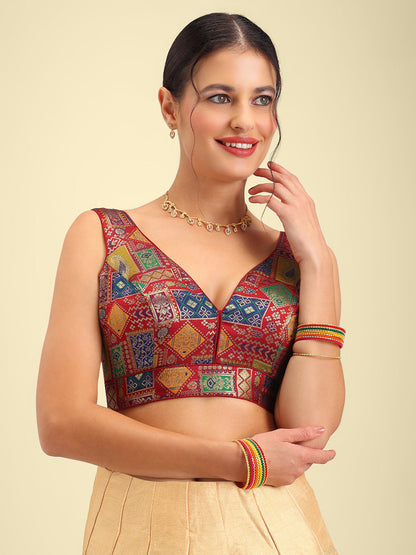 Women's Designer Maroon Printed Saree Blouse