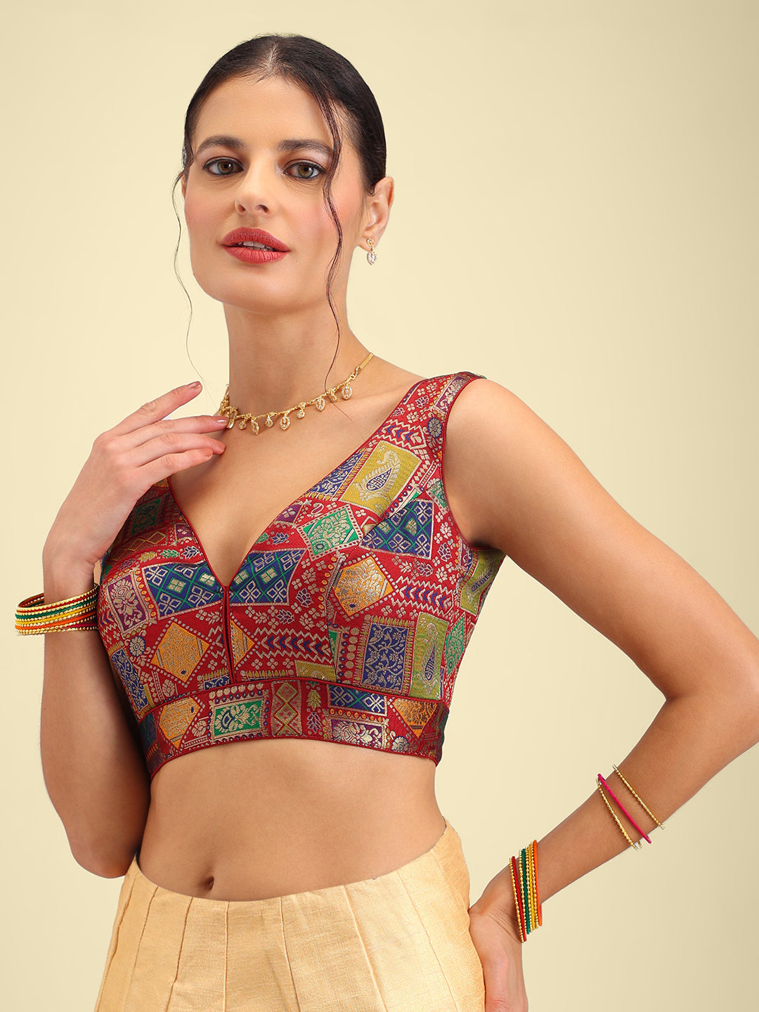 Women's Designer Maroon Printed Saree Blouse