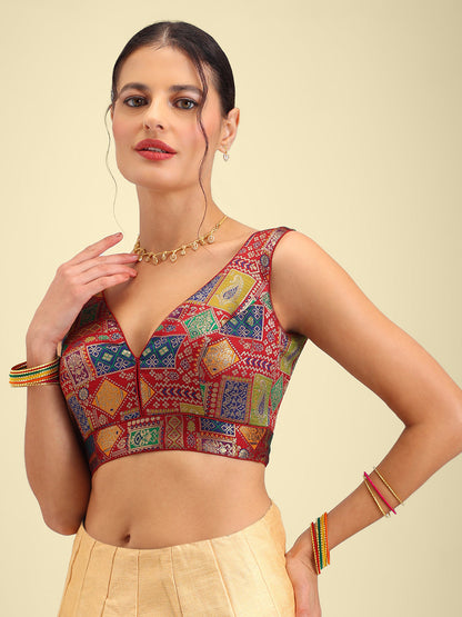 Women's Designer Maroon Printed Saree Blouse