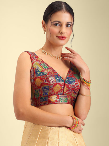 Women's Designer Maroon Printed Saree Blouse