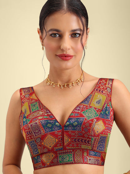 Women's Designer Maroon Printed Saree Blouse