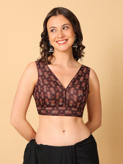 'Chitra' Printed V Neck Saree Blouse