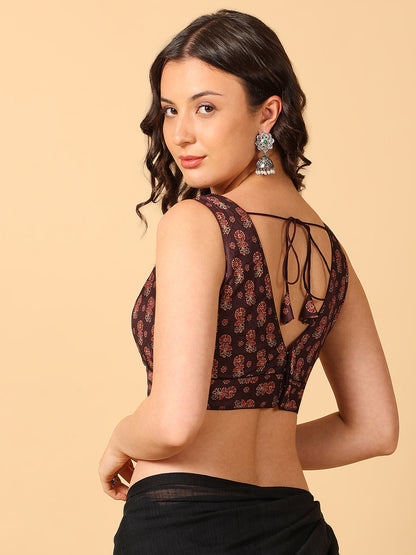 'Chitra' Printed V Neck Saree Blouse