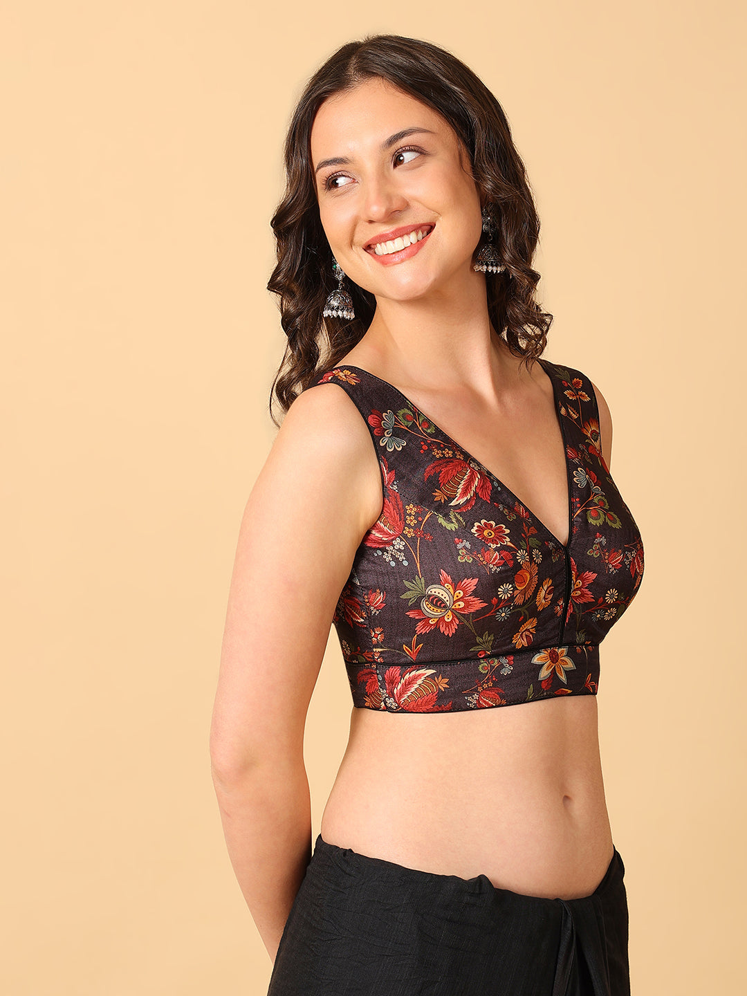 'Chitra' Printed V Neck Saree Blouse