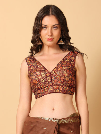 'Chitra' Printed V Neck Saree Blouse