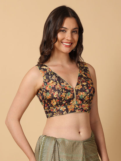 'Chitra' Printed V Neck Saree Blouse