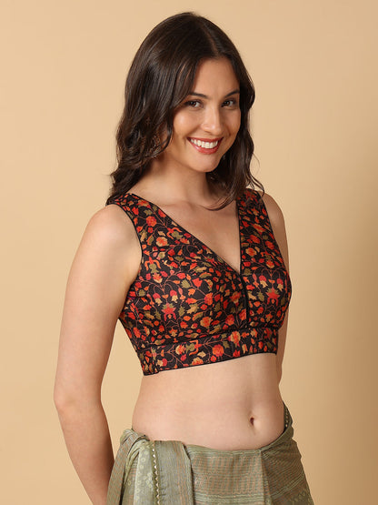 'Chitra' Printed V Neck Saree Blouse