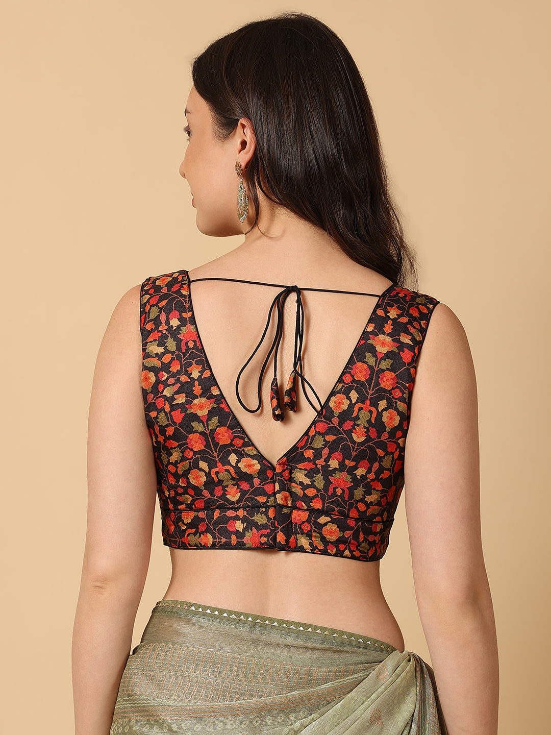 'Chitra' Printed V Neck Saree Blouse