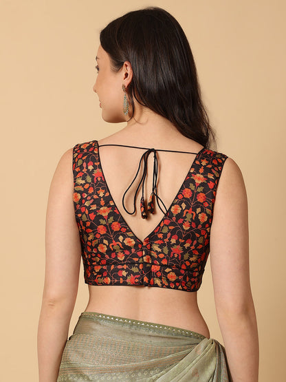 'Chitra' Printed V Neck Saree Blouse