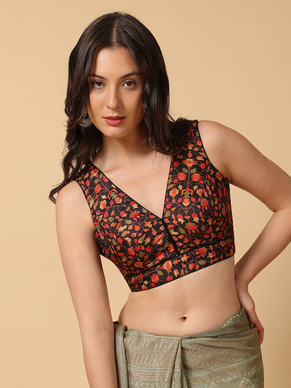 'Chitra' Printed V Neck Saree Blouse