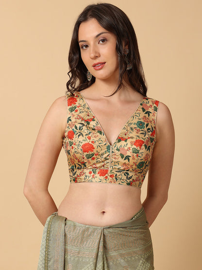 'Chitra' Printed V Neck Saree Blouse