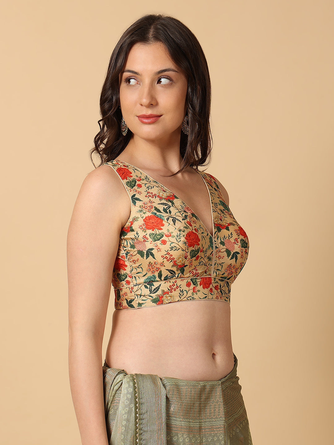 'Chitra' Printed V Neck Saree Blouse