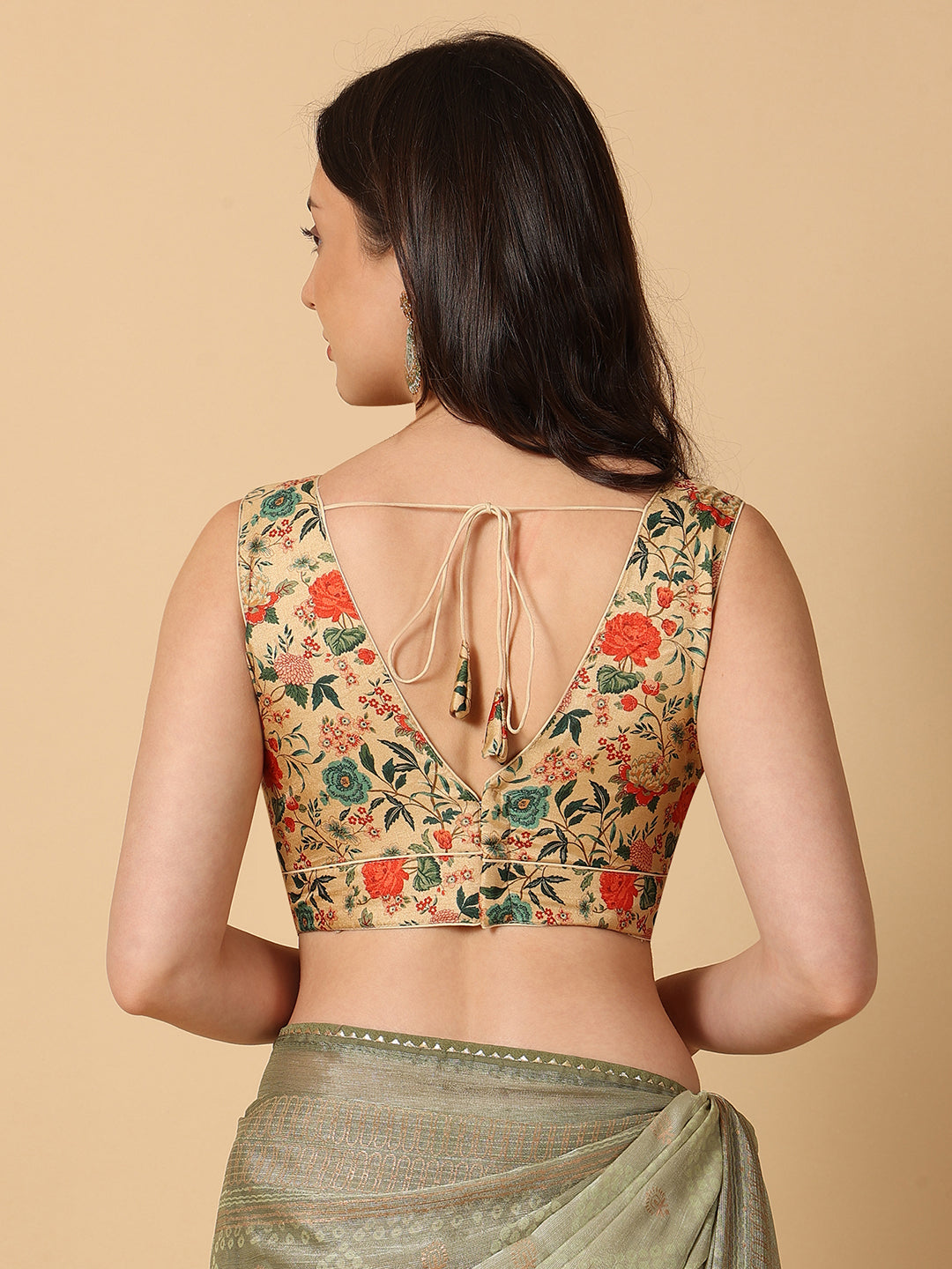 'Chitra' Printed V Neck Saree Blouse