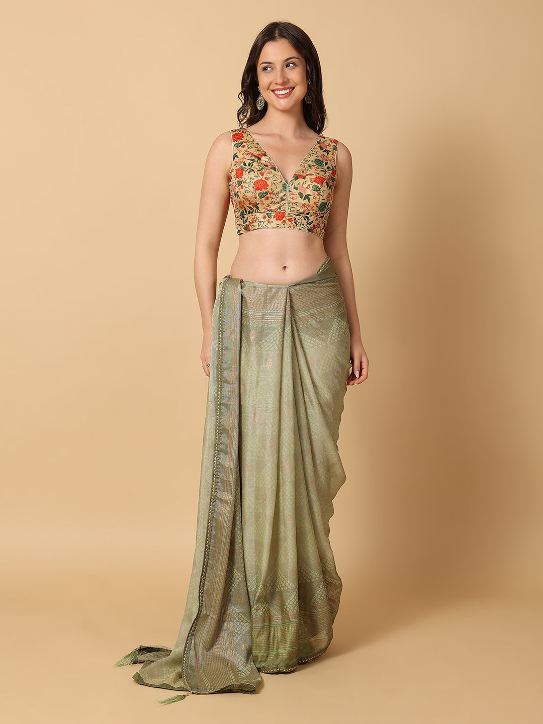 'Chitra' Printed V Neck Saree Blouse