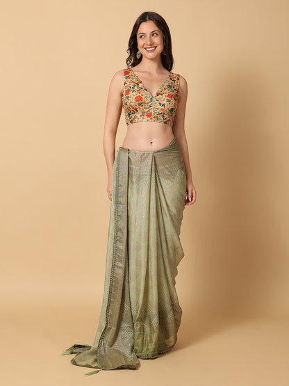 'Chitra' Printed V Neck Saree Blouse