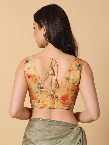 'Chitra' Printed V Neck Saree Blouse