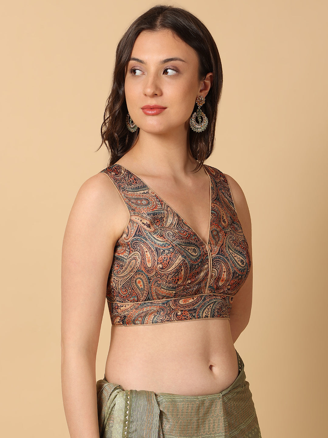 'Chitra' Printed V Neck Saree Blouse