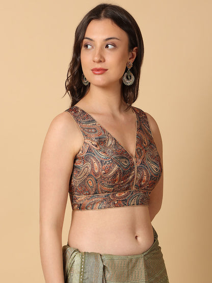 'Chitra' Printed V Neck Saree Blouse