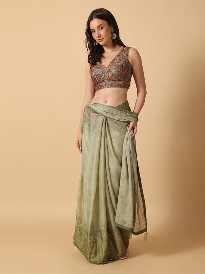 'Chitra' Printed V Neck Saree Blouse