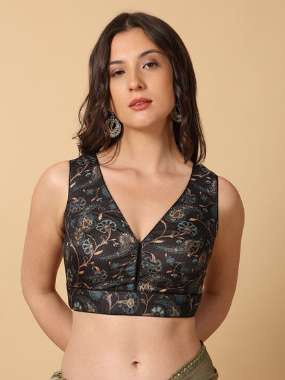 'Chitra' Printed V Neck Saree Blouse