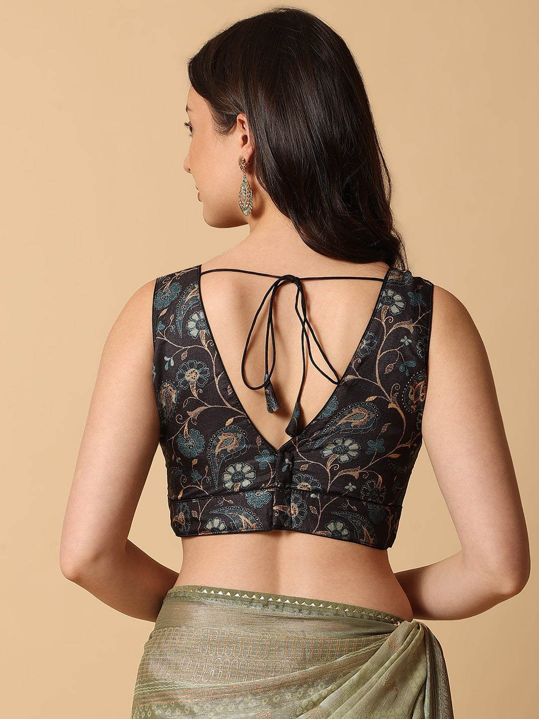 'Chitra' Printed V Neck Saree Blouse