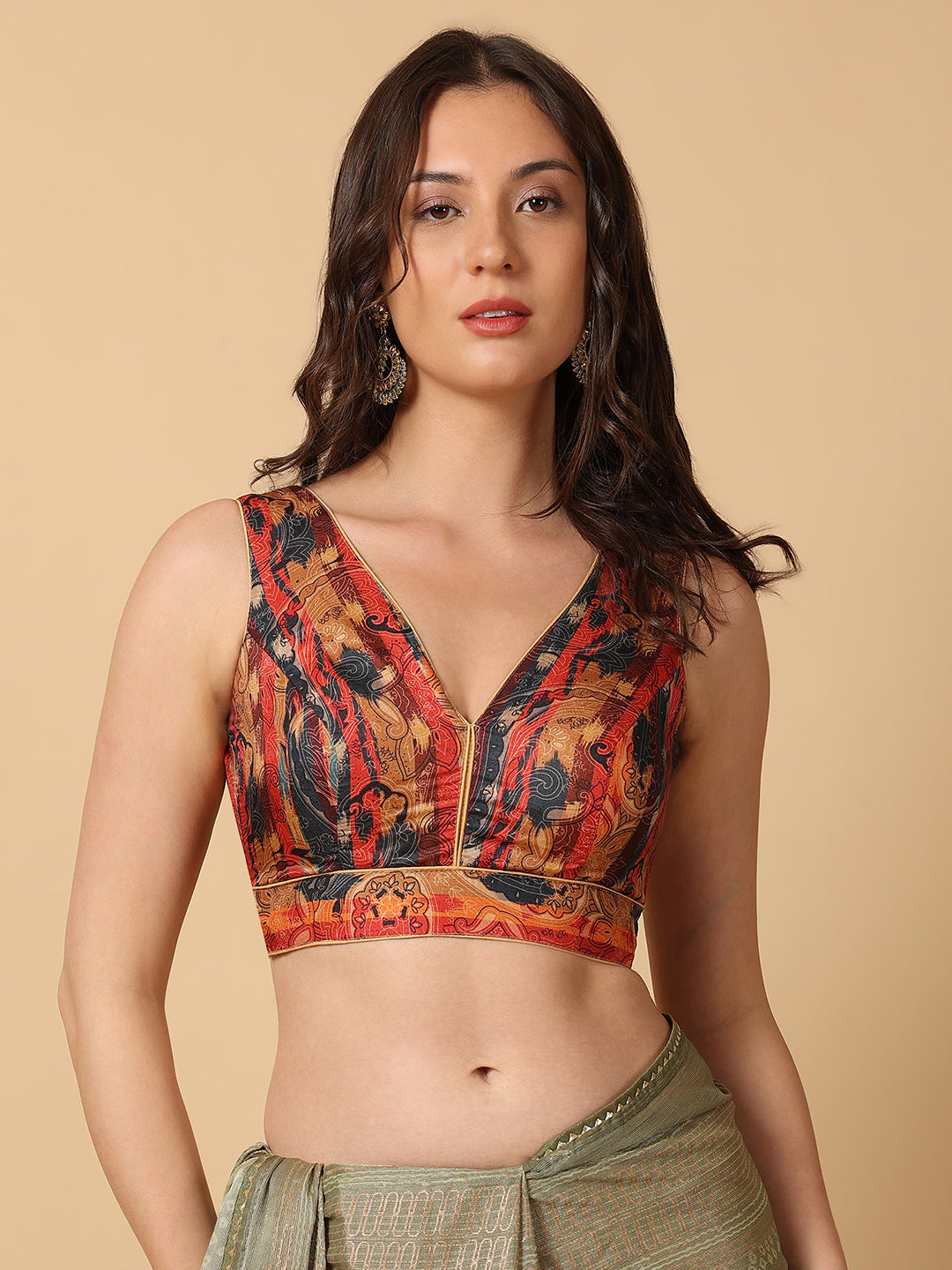 'Chitra' Printed V Neck Saree Blouse