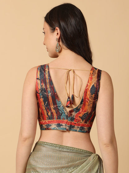 'Chitra' Printed V Neck Saree Blouse