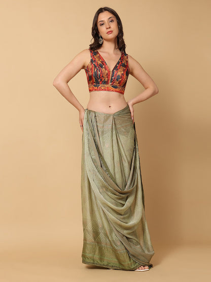 'Chitra' Printed V Neck Saree Blouse