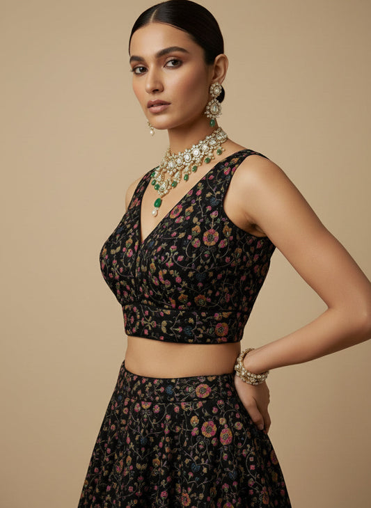 Women's Embroidered V Neck Saree Blouse