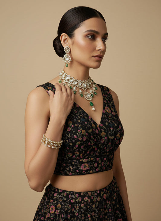 Women's Embroidered V Neck Saree Blouse