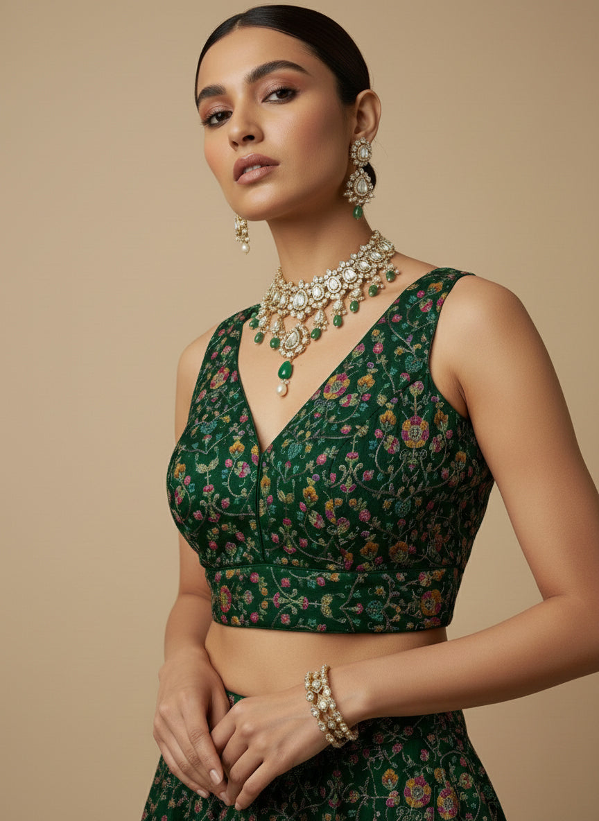 Women's Embroidered V Neck Saree Blouse