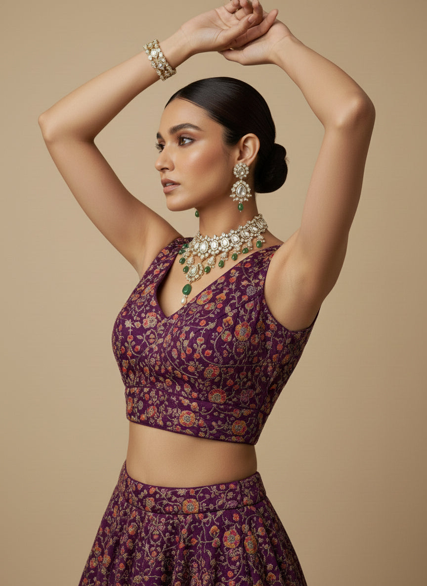 Women's Embroidered V Neck Saree Blouse