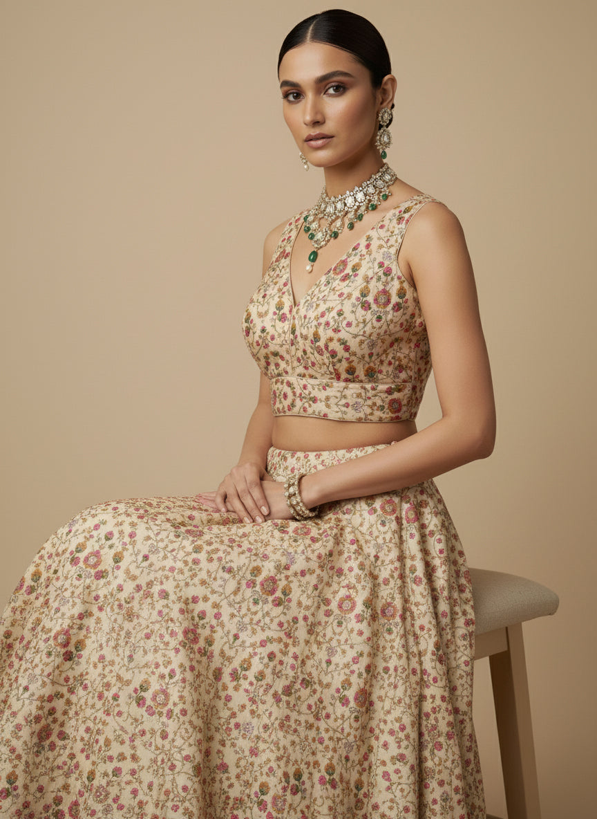 Women's Embroidered V Neck Saree Blouse