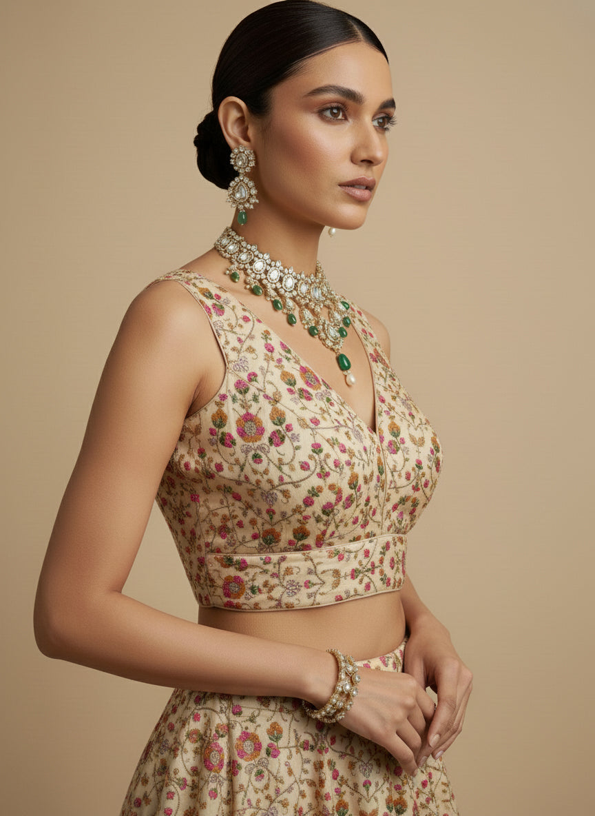 Women's Embroidered V Neck Saree Blouse