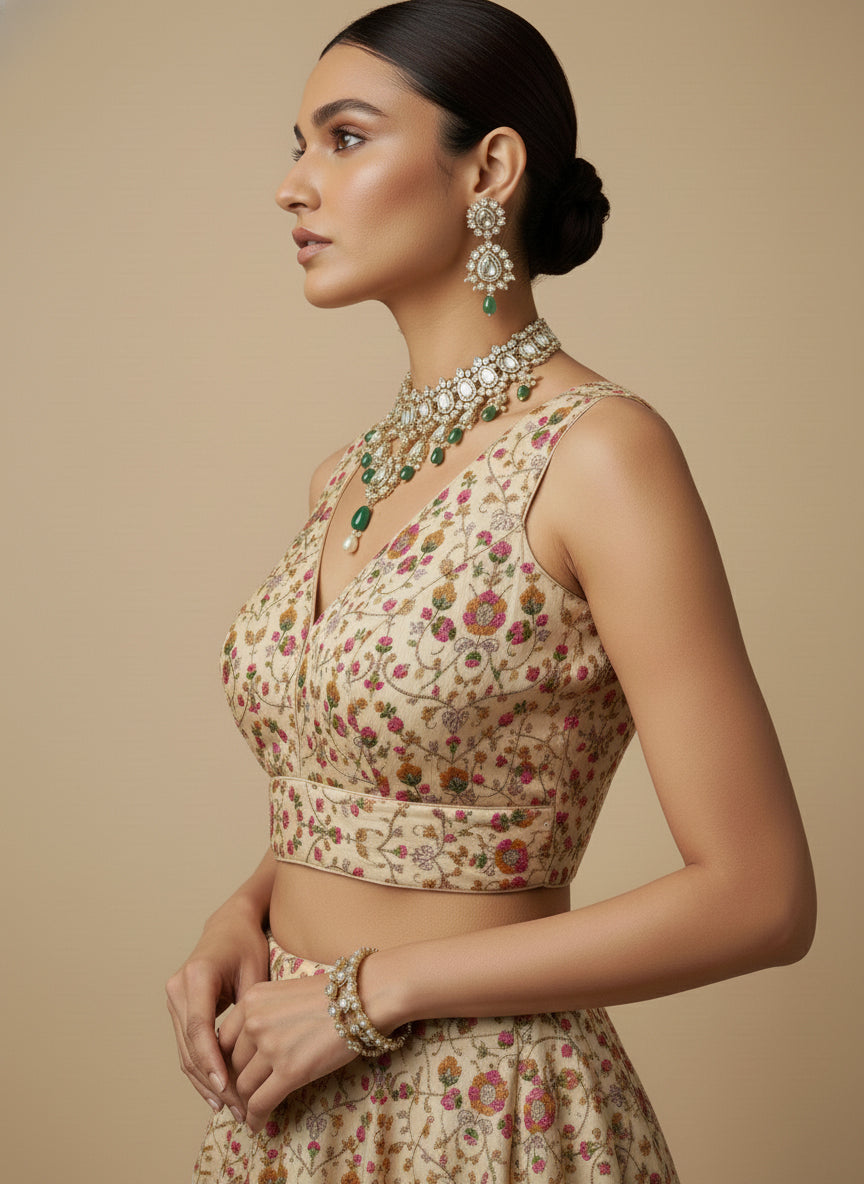 Women's Embroidered V Neck Saree Blouse