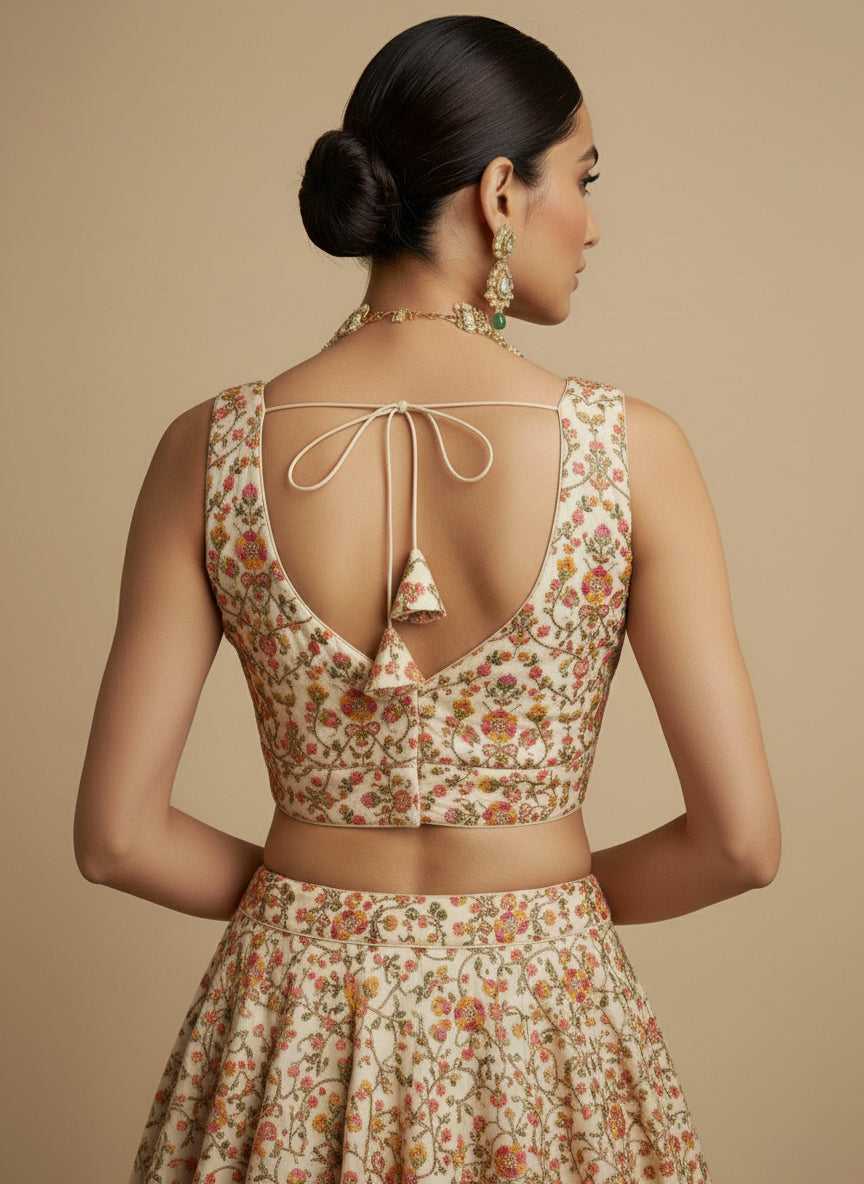 Women's Embroidered V Neck Saree Blouse