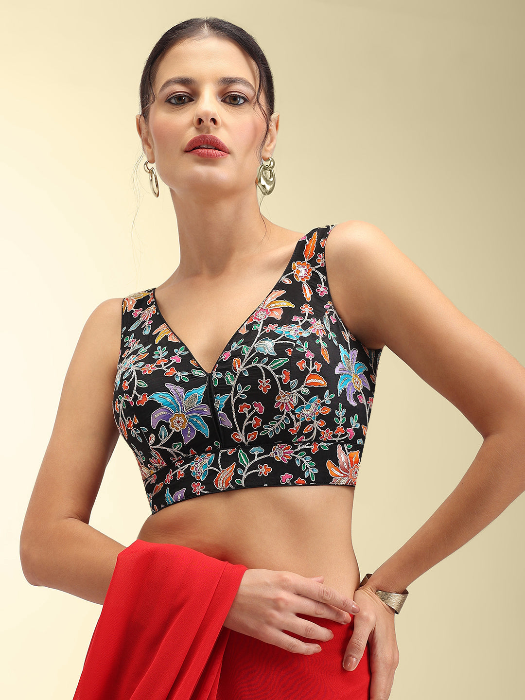 Women's Embroidered V Neck Saree Blouse