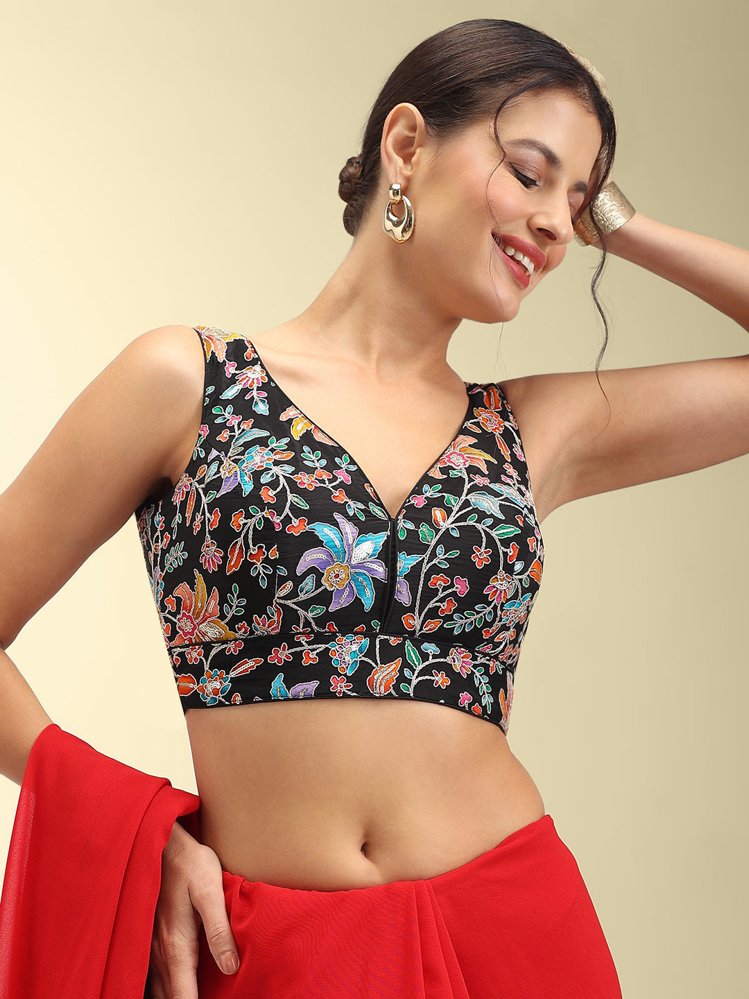 Women's Embroidered V Neck Saree Blouse