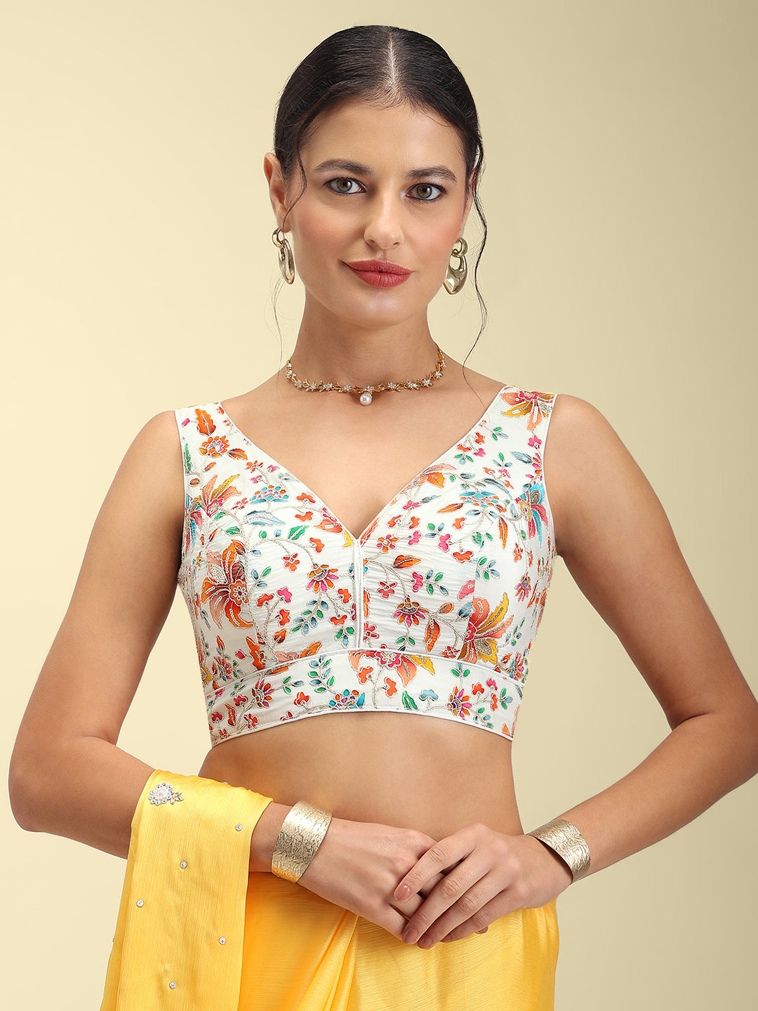 Women's Embroidered V Neck Saree Blouse