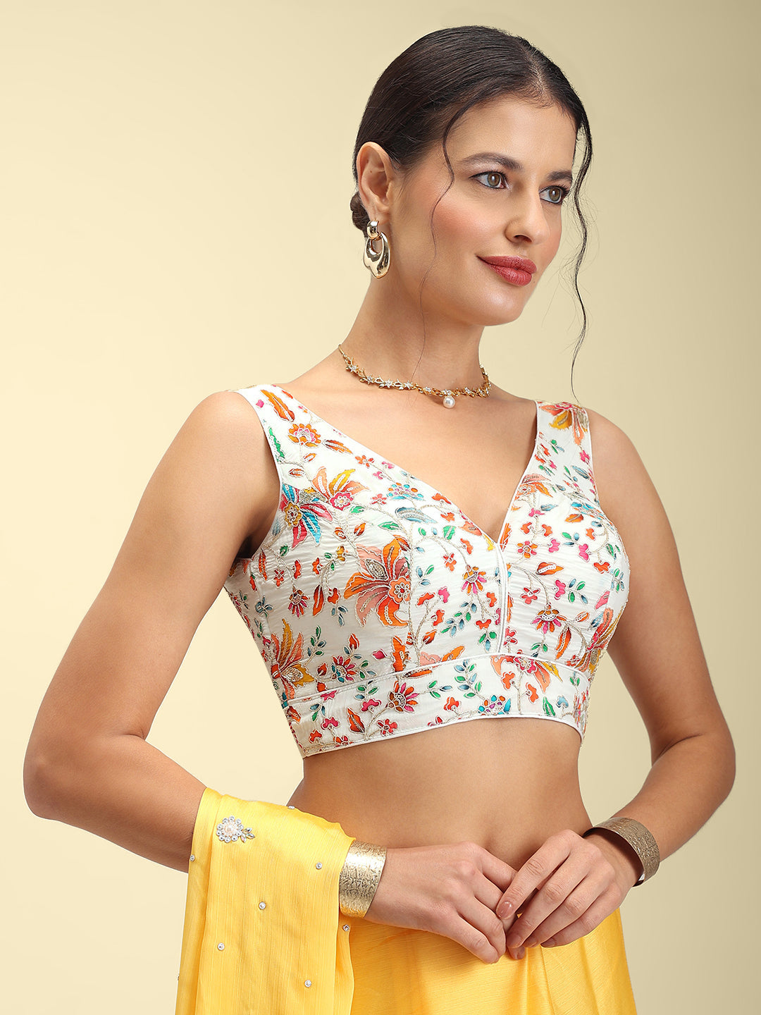 Women's Embroidered V Neck Saree Blouse